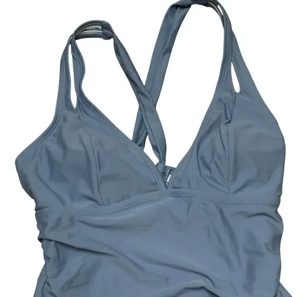 Cupshe Blue One Piece Swimsuit Ruched Cutout Back Size M NWT - Picture 8 of 10